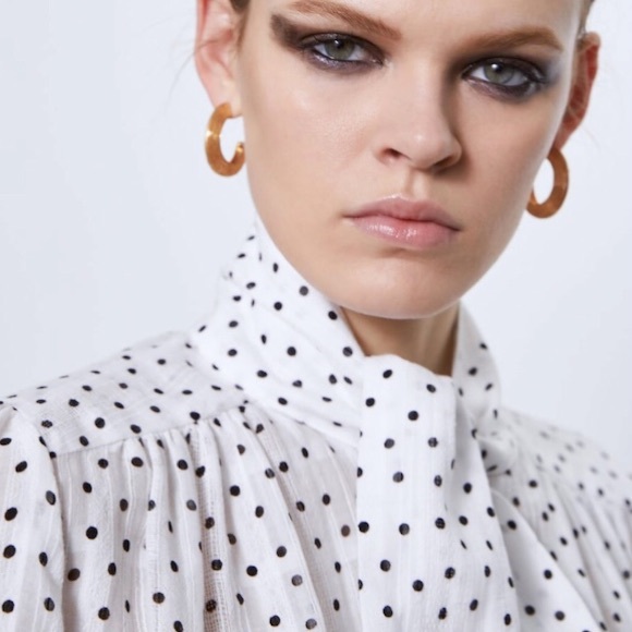 ZARA Jacquard Blouse With Bow - Picture 1 of 8